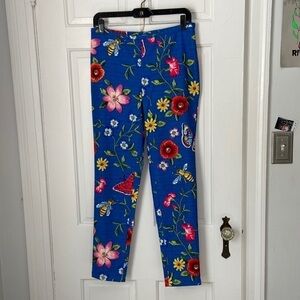 J.McLaughlin royal blue skinny pants with flowers and bees